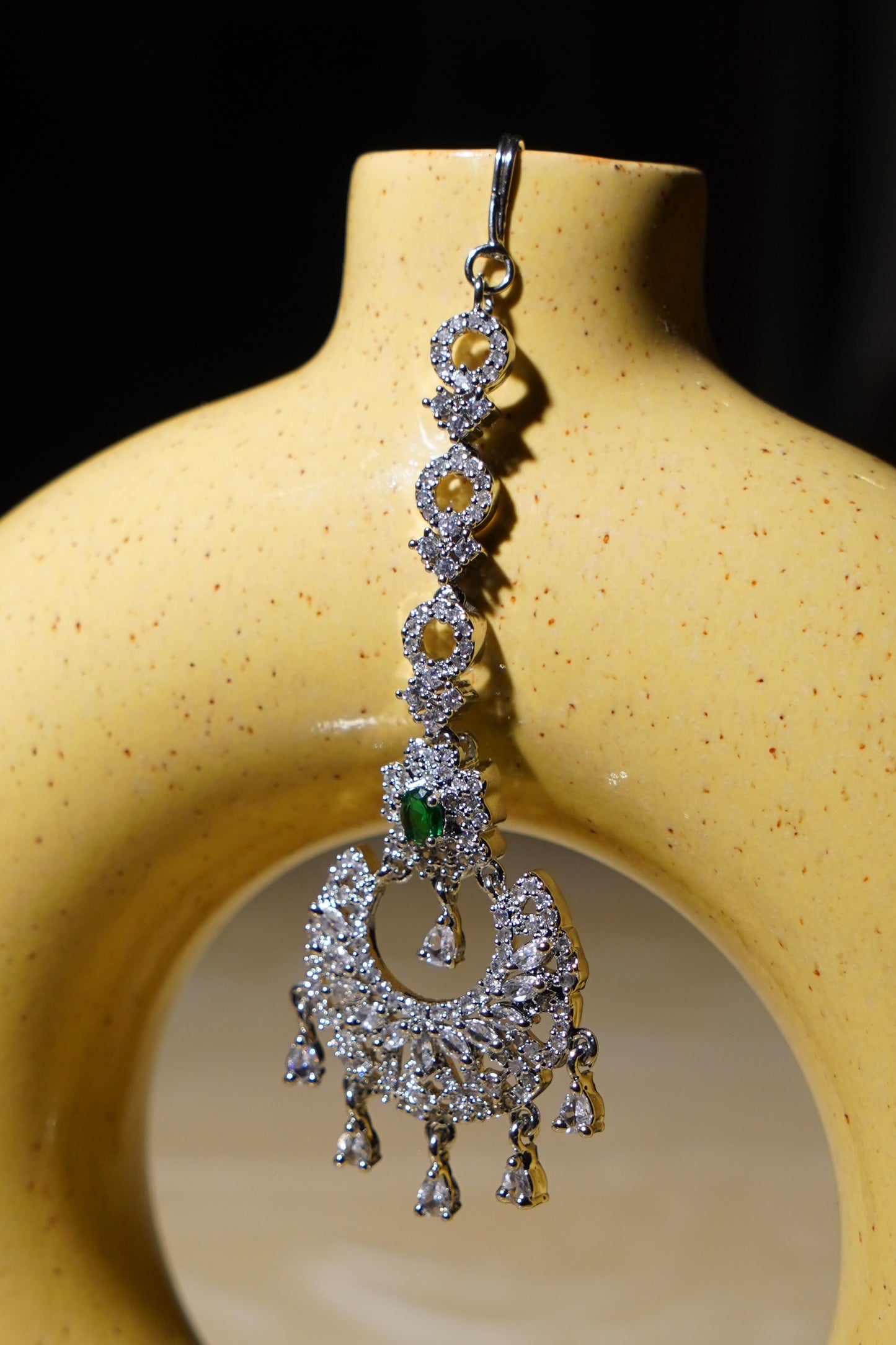 VEDA- Rhodium Plated AD Maang Tikka