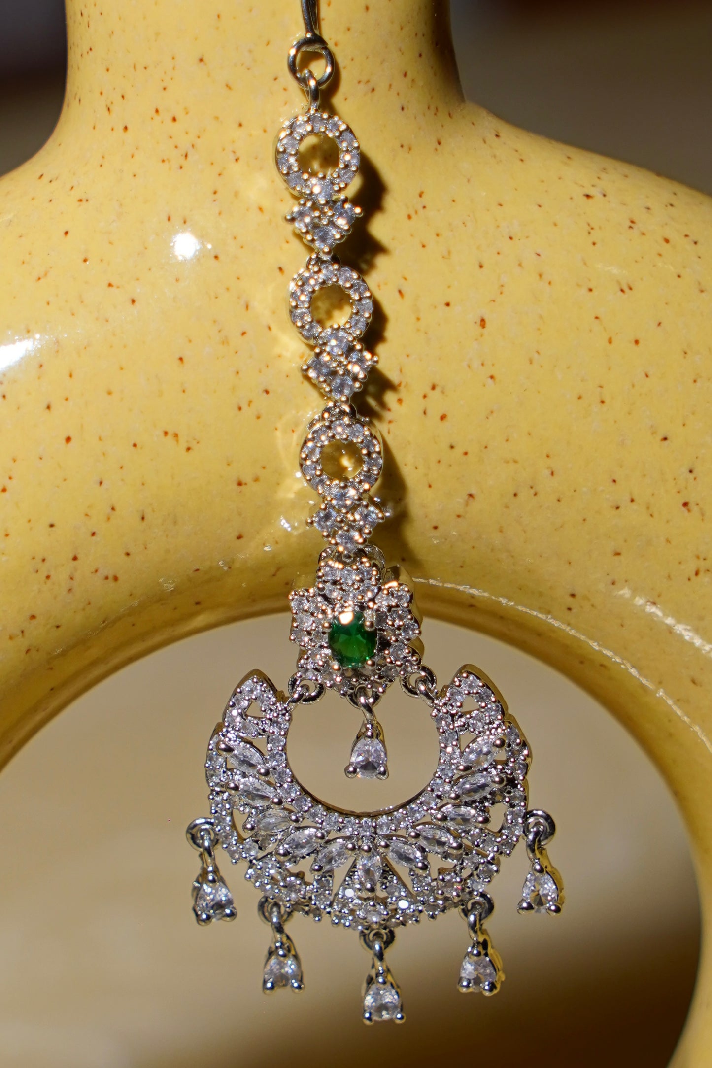 VEDA- Rhodium Plated AD Maang Tikka