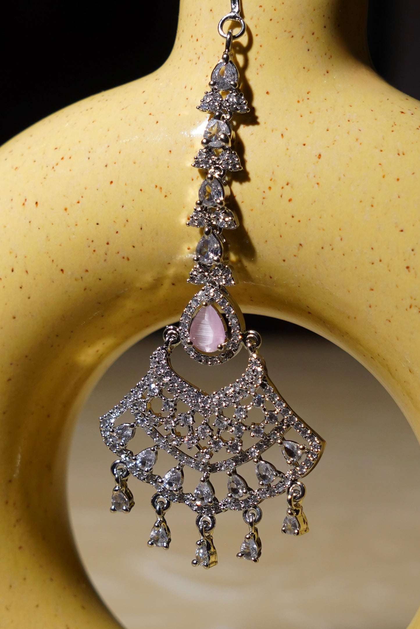 SAMRINA- Rhodium Plated AD Maang Tikka
