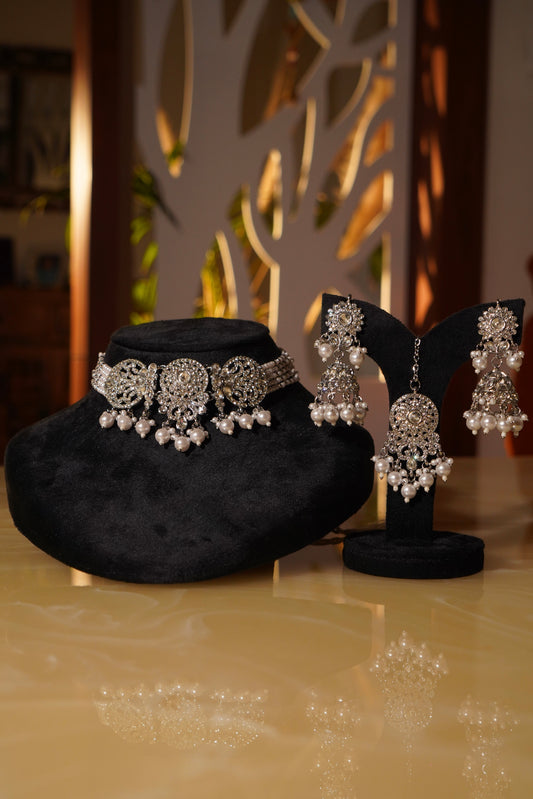AILA- Silver Fresh Water Pearl Choker Set