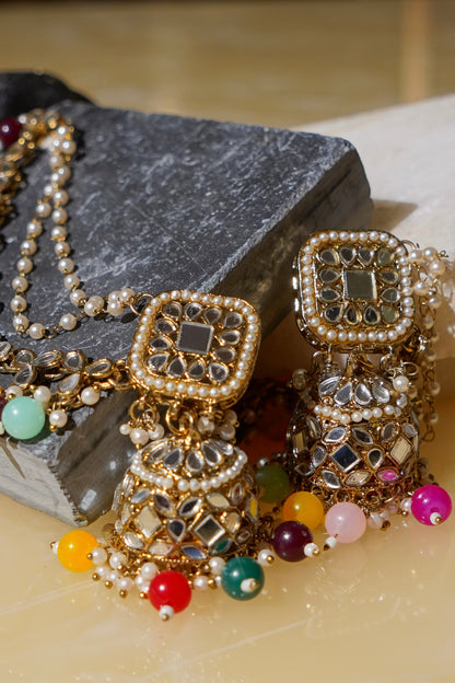 TASBEEL- Jhumka Chain Earrings with Tikka Set