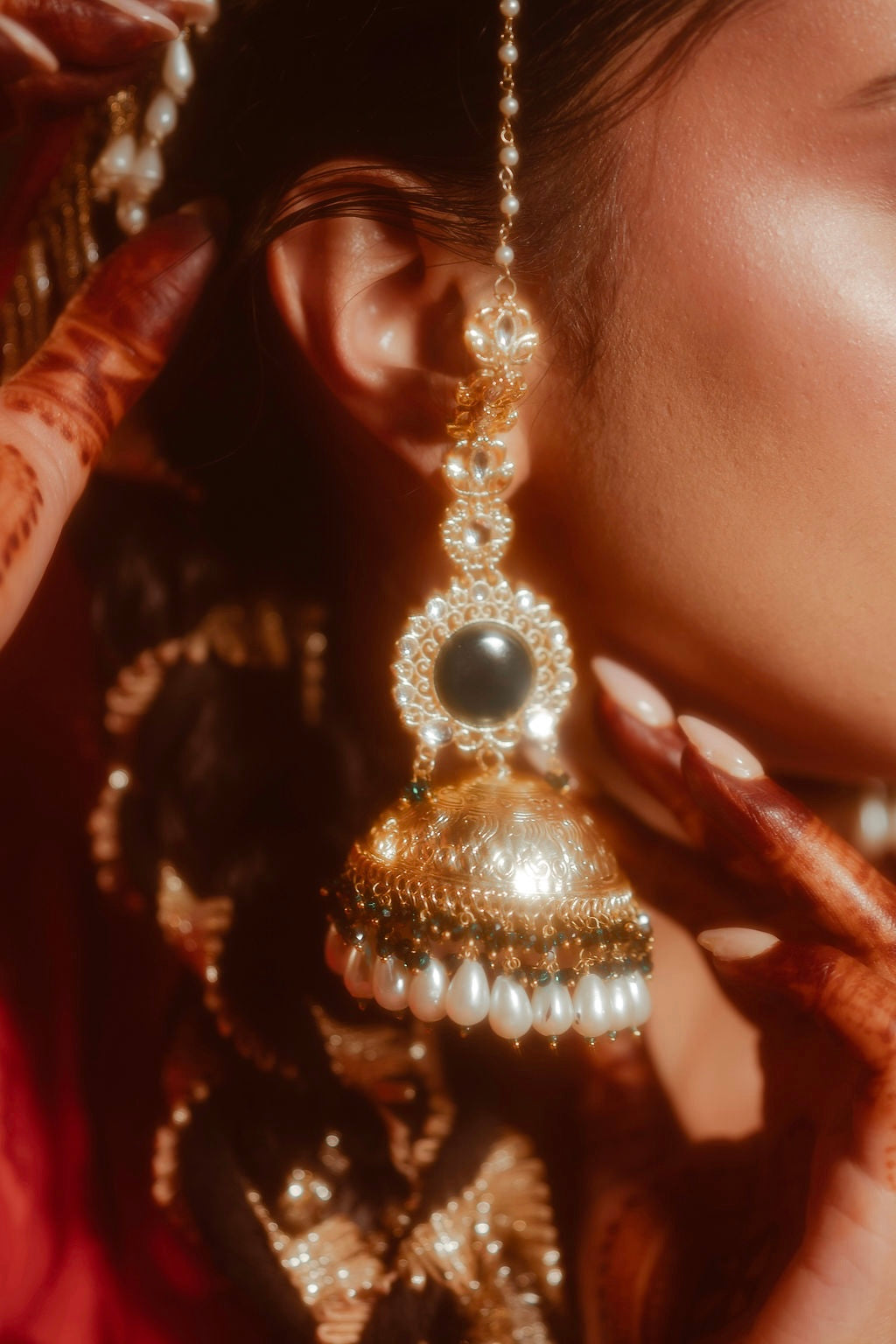 ILAHI Jhumka Earrings with Tikka Set, view 8 — AFREEN by toor